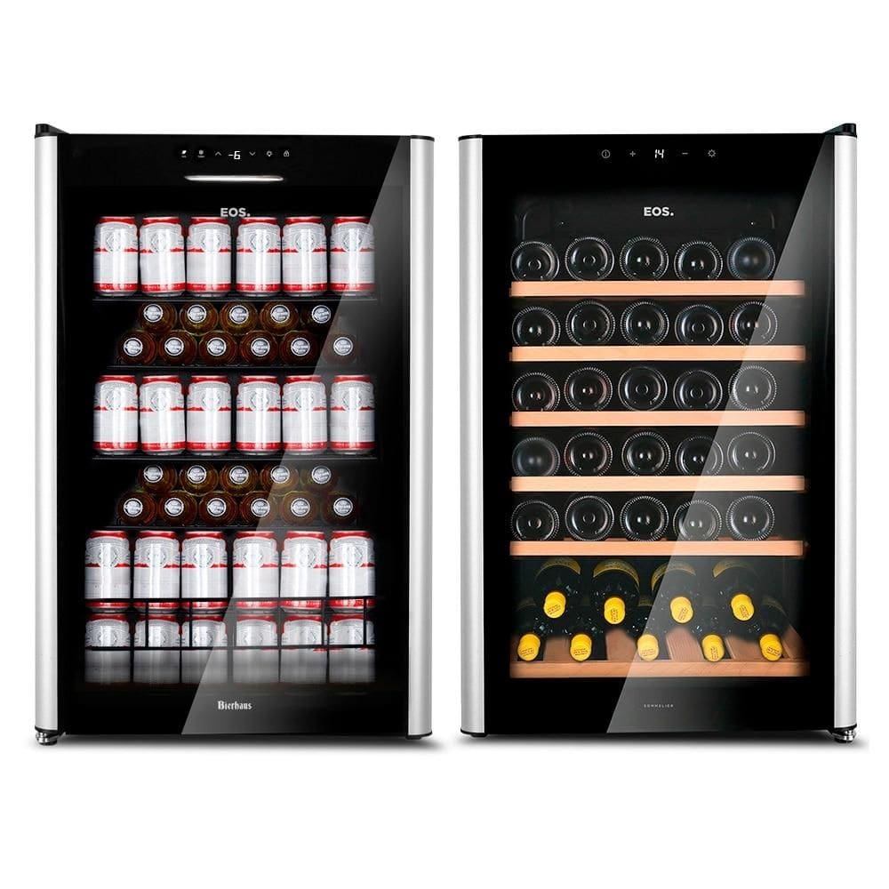 Kit EOS Beer & Wine: Cervejeira EOS Bierhaus 115 Litros Frost Free com Compressor ECE131 110V + Adega Climatizada 49 Garrafas EOS Sommelier com Pai...
