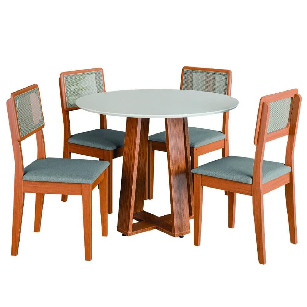 Conjunto Sala de Jantar Mesa Athenas Redonda 4 Cadeiras Santiago Dobuê