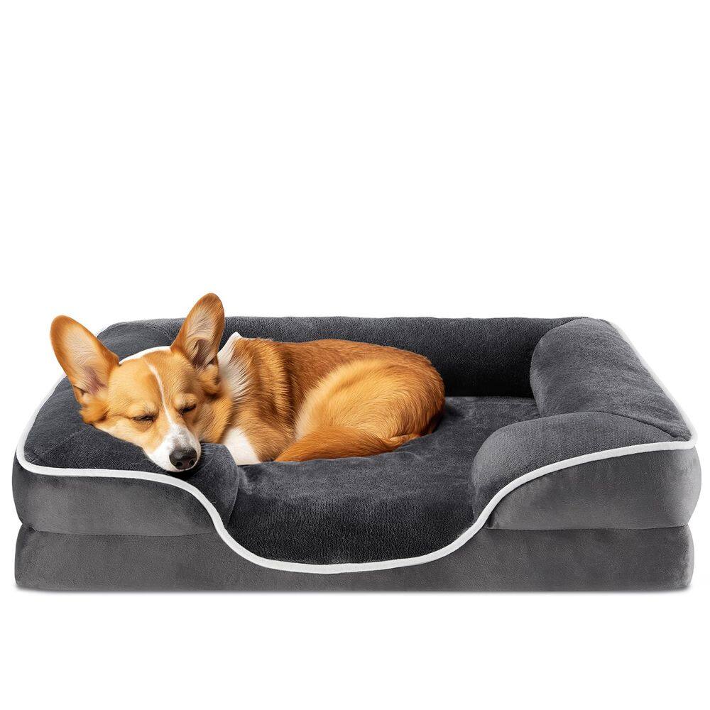 Cama de cachorro DUMOS Espuma viscoelástica ortopédica para cães médios, cinza