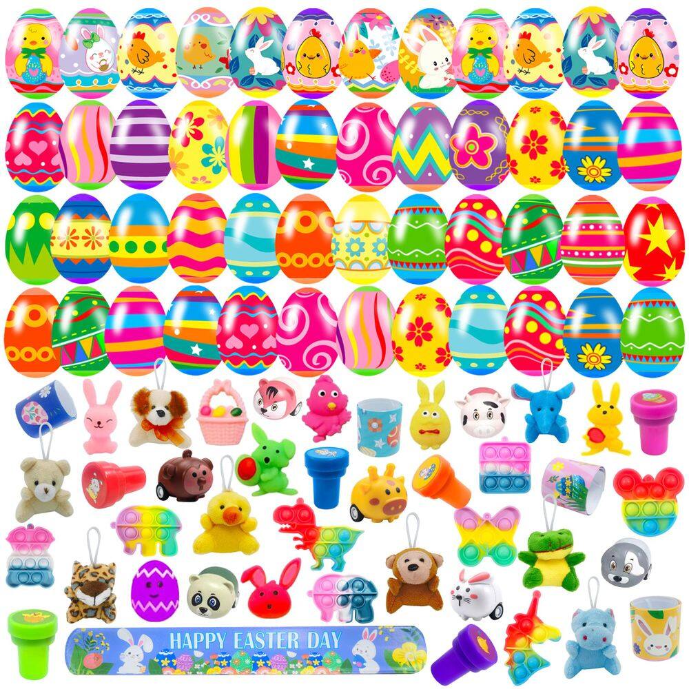 Ovos de Páscoa pré-cheios com brinquedos Fidget, pacote de 36 para crianças com cesta