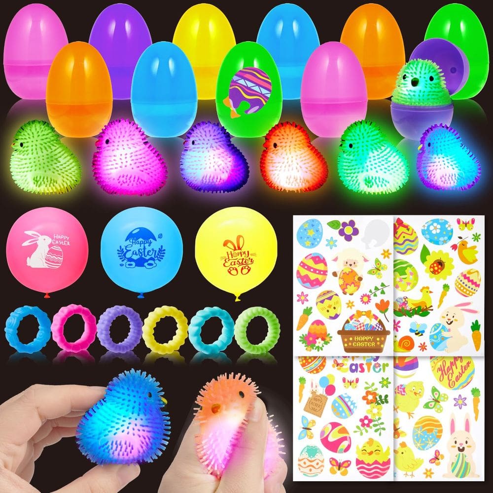 Conjunto de ovos de páscoa Gleamkid 40PCS Filled Chick LED Puffer Balls