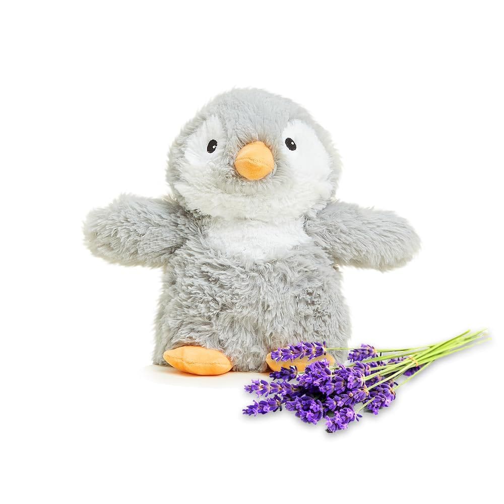 Animal de pelúcia aquece pinguim cinza para micro-ondas