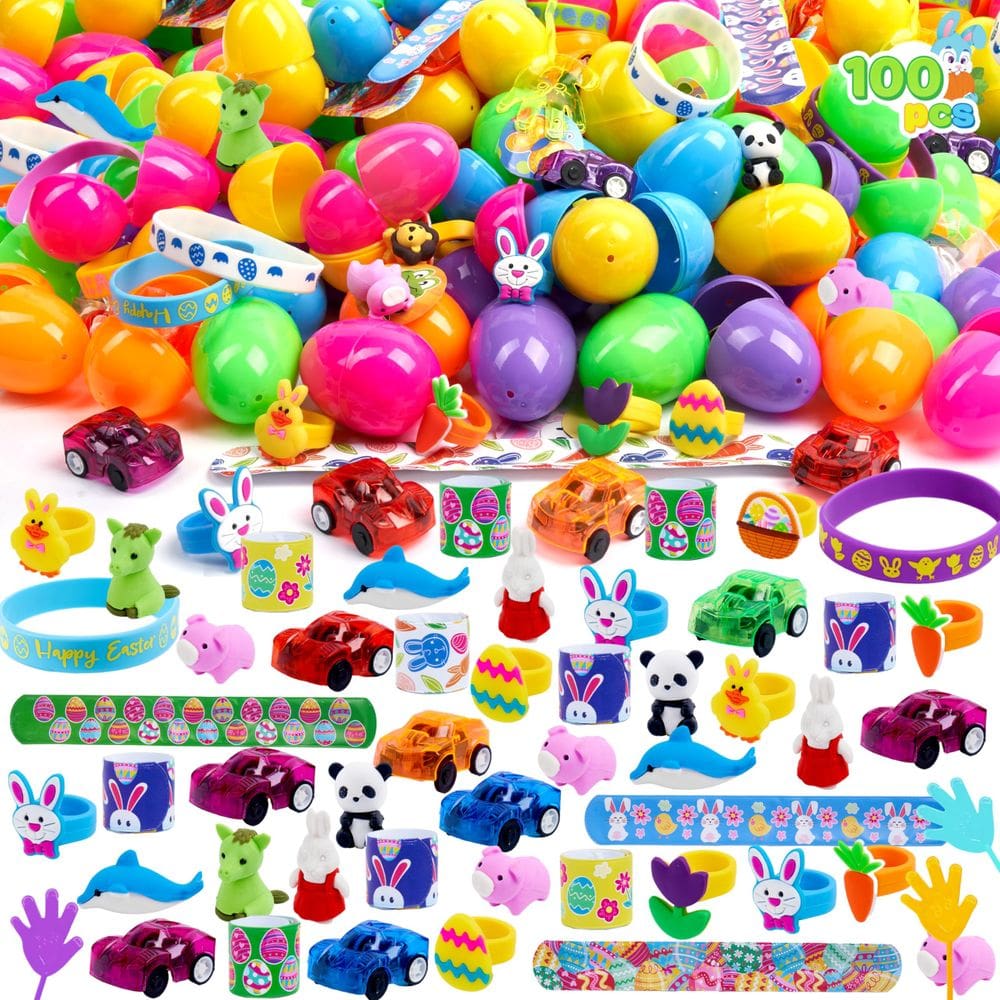Ovos de Páscoa pré-cheios JOYIN 100 unidades com brinquedos variados e adesivos