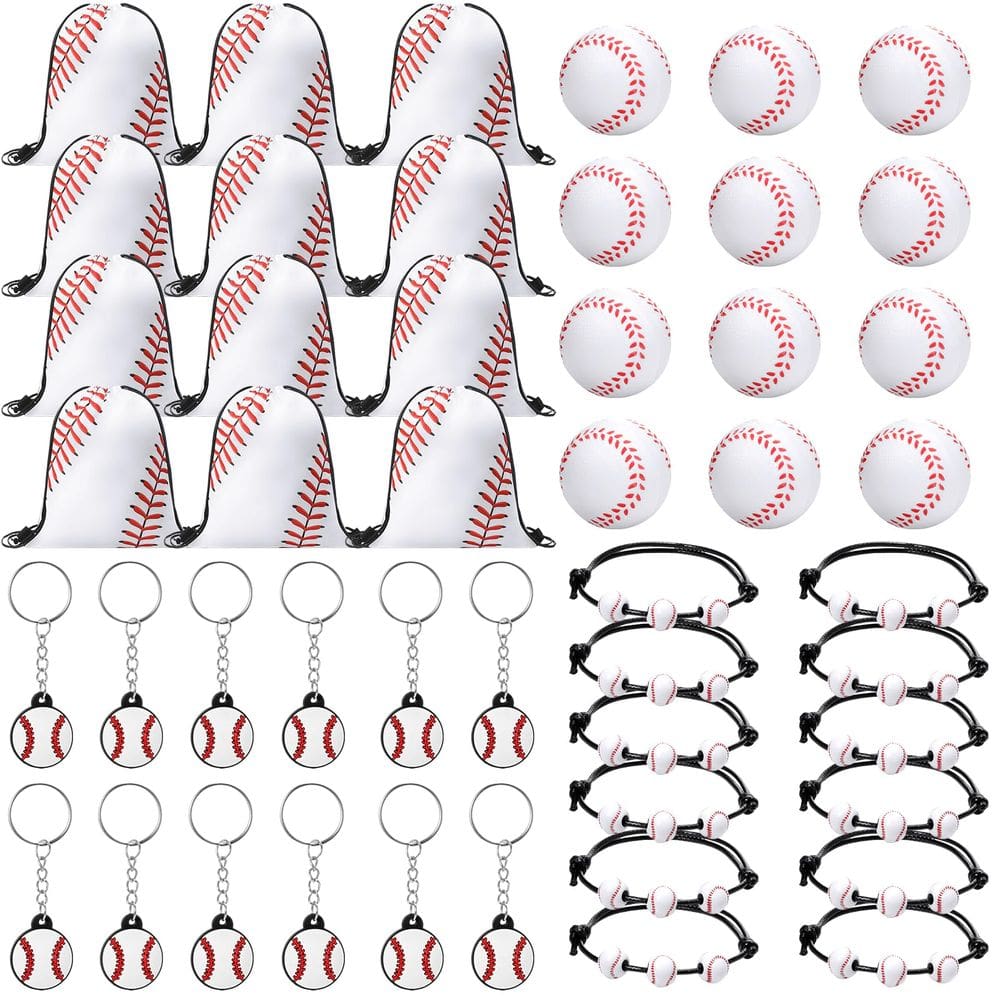 Lembrancinhas de beisebol abertas em 48 unidades com mochila, chaveiro e bola