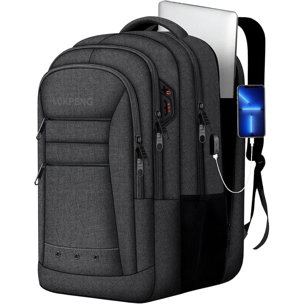 Mochila de viagem LCKPENG para laptop anti-roubo de 17 polegadas preta