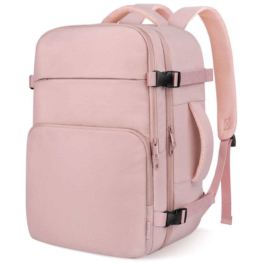 Mochila de viagem ZOMFELT para mulheres e homens, laptop de 15,6 polegadas, rosa