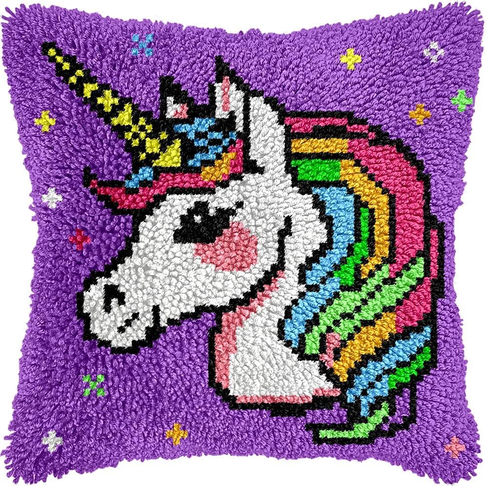 Kit de almofadas Latch Hook Unicorn Princess para adultos/crianças 43x43cm