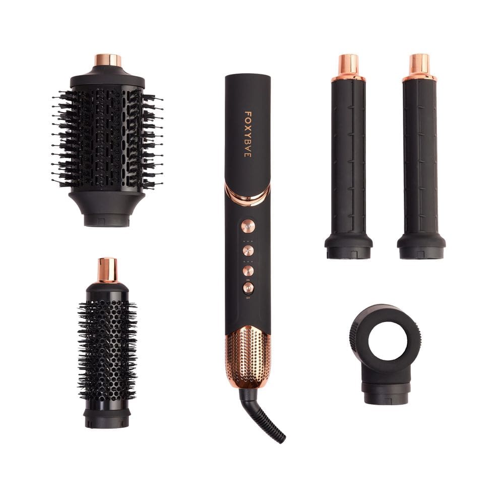 Conjunto de modelador de cabelo FoxyBae Super Styler Pro 5 em 1 preto rosa-dourado