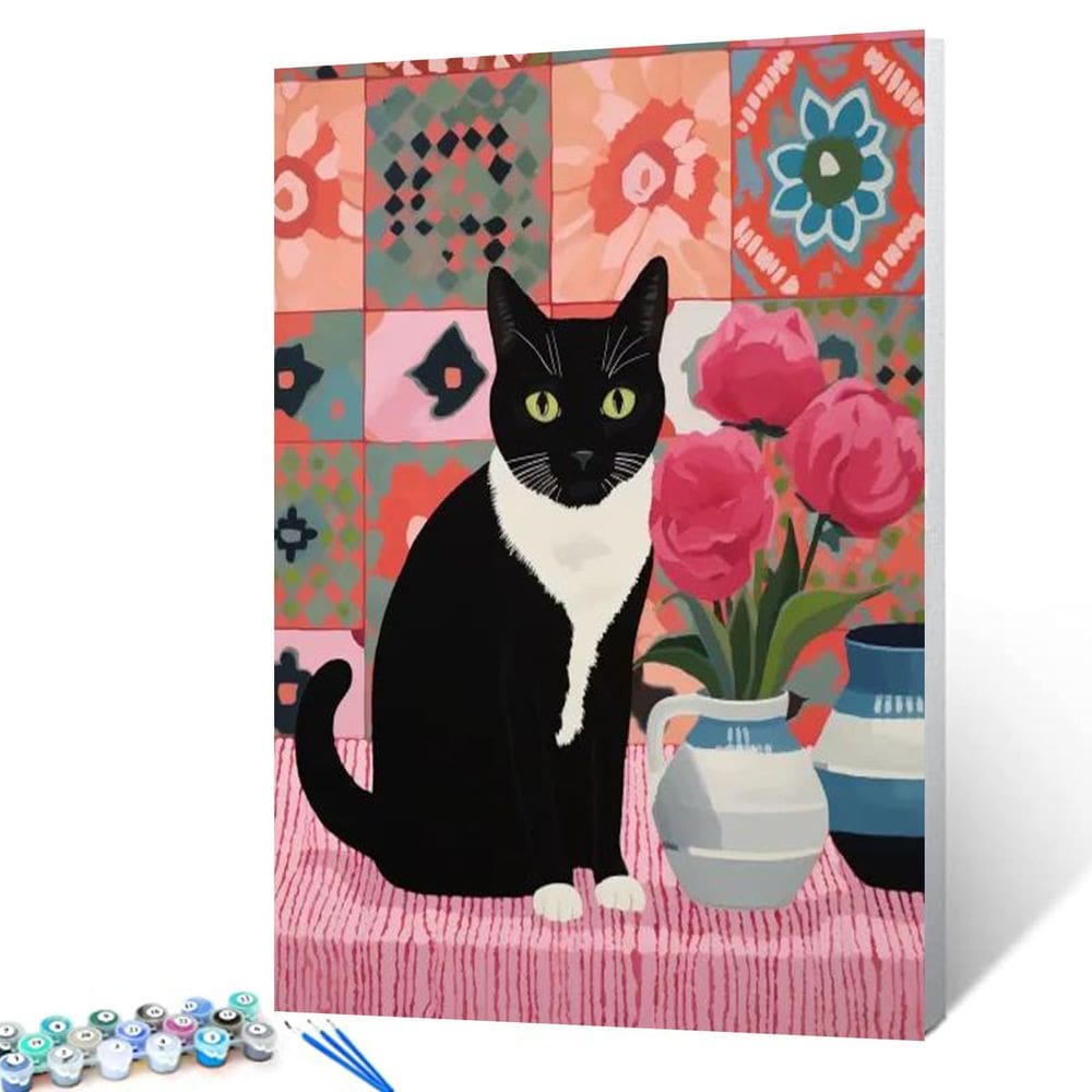 Kit de pintura a óleo em tela Tucocoo Black and White Cat 40x50cm