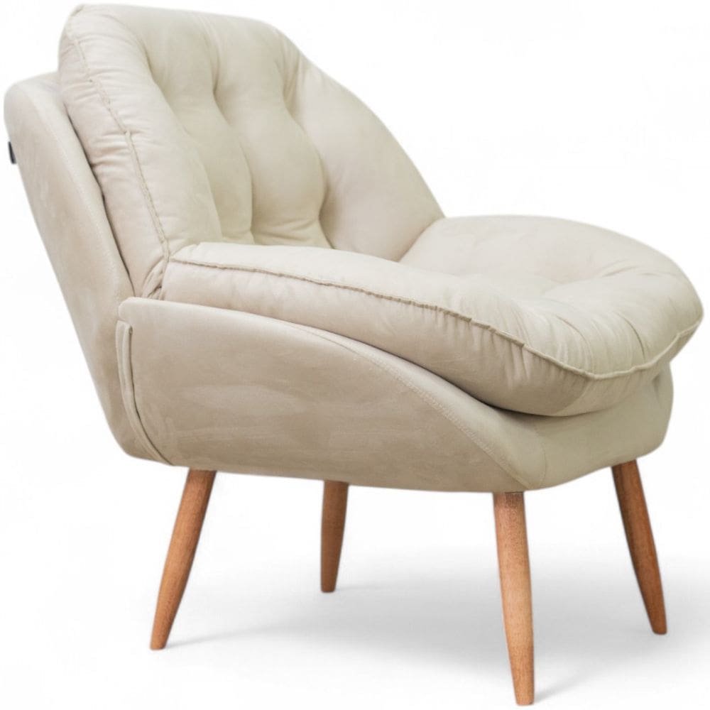 Poltrona Conflex Decorativa Celine confortável almofadada Capuccino pés de palito madeira maciça