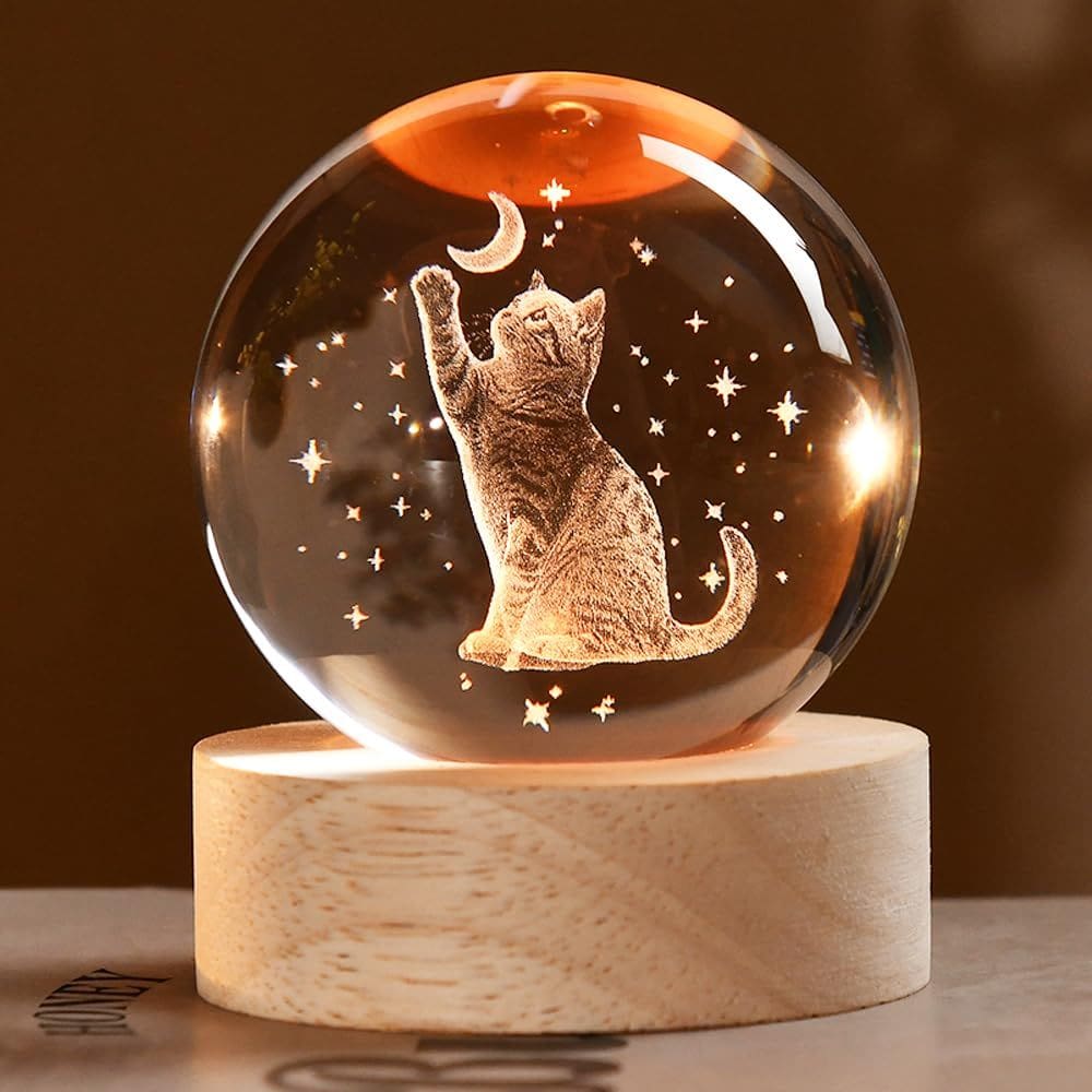 Bola decorativa ZRENJHUS Cat 3D Cat Lâmpada de cristal 60mm para mulheres