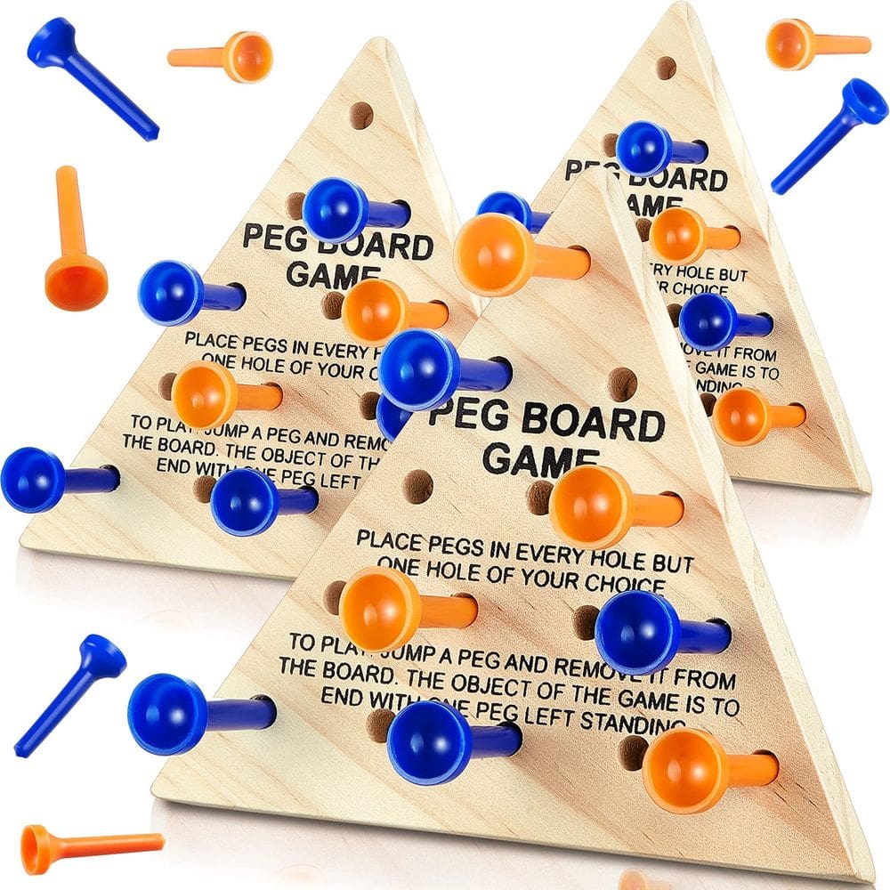 Jogo de tabuleiro Zhanmai Wooden Triangle Peg Game com 3 conjuntos