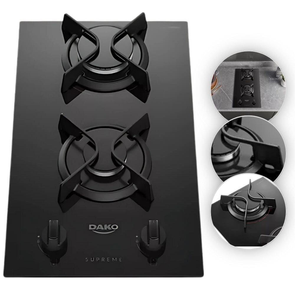 Fogão Cooktop 2 Bocas Dako Supreme Bivolt Potente e Econômico Vidro Temperado Preto
