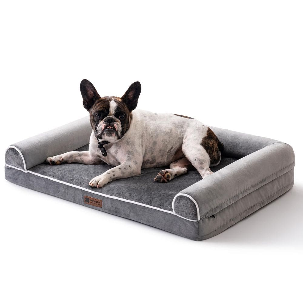 Cama para cães MEWOOFUN ortopédica com capa impermeável de espuma de ovo cinza