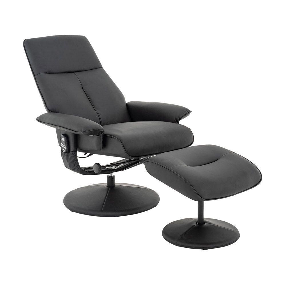 Poltrona De Massagem Reclinável E Giratória Detroit Com Apoio De Pés Pu Preto G56 - Laura Lar