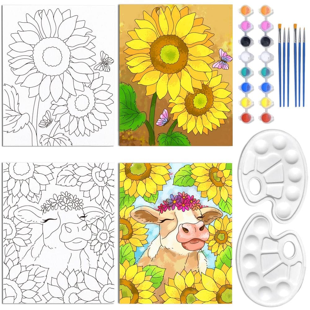 Kit de pintura em tela WEBEEDY Girassol e boi animal 20x25cm