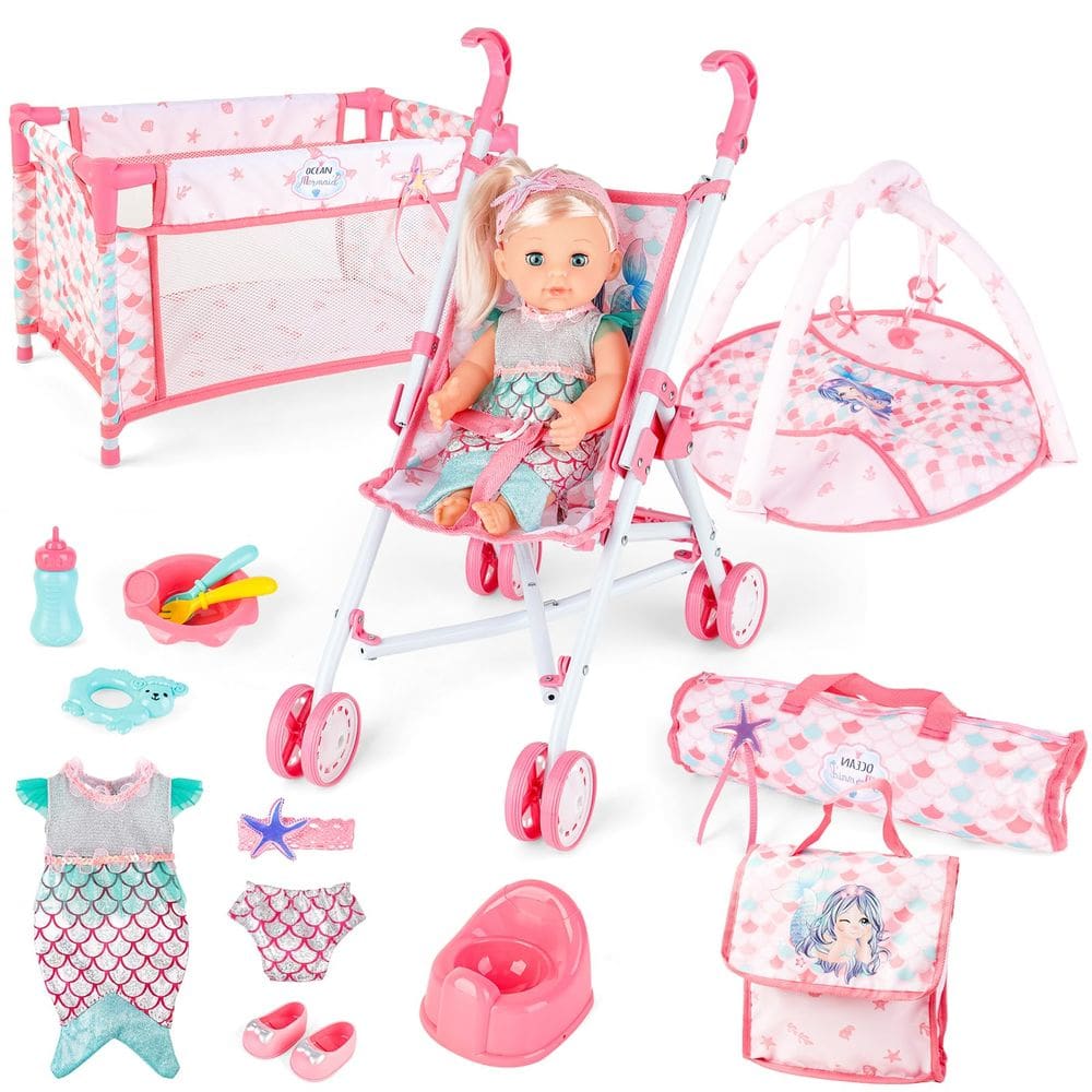 Carrinho de bebê Baby Doll Strob Bed Nursery Role Play Set DeAO