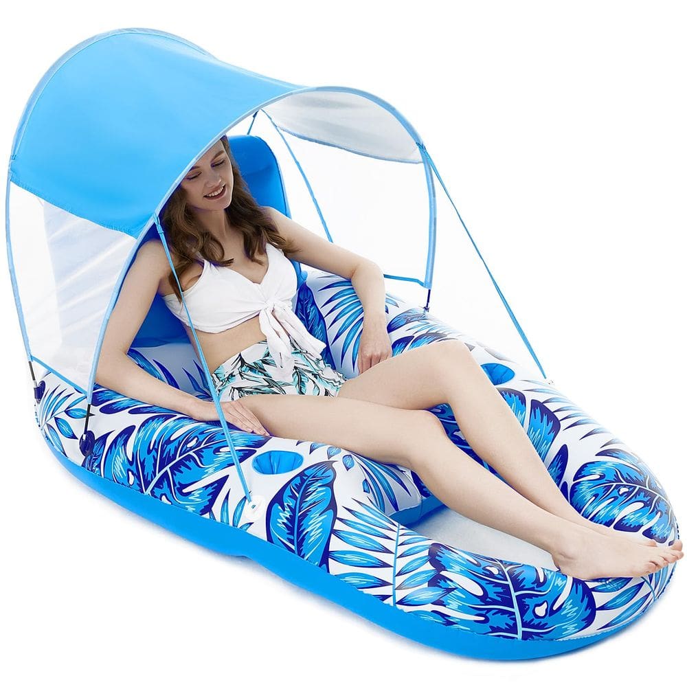Flutuador de piscina com dossel Jasonwell inflável para adultos azul