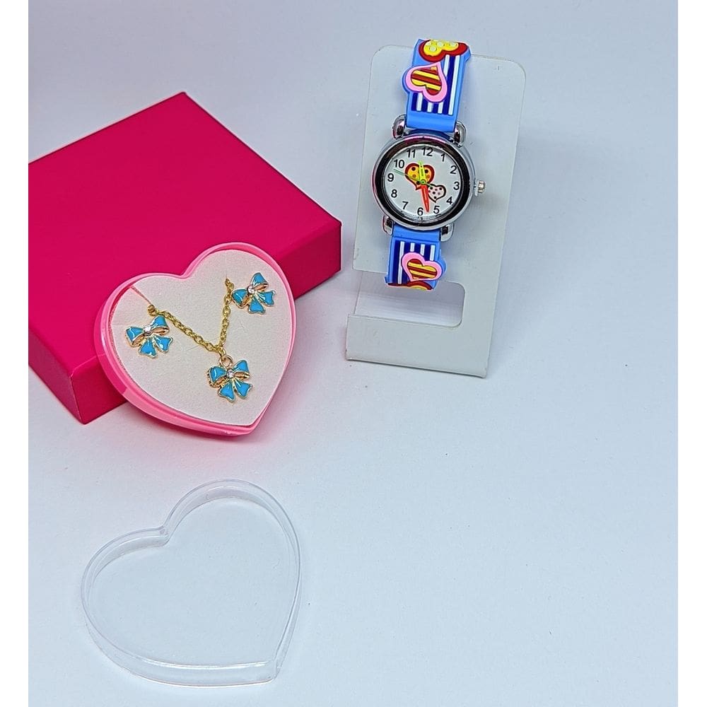 kit Relógio Infantil Menina Analógico Quartzo esporte Silicone Desenho animados 3D + Conjunto Colar e Brincos Presente