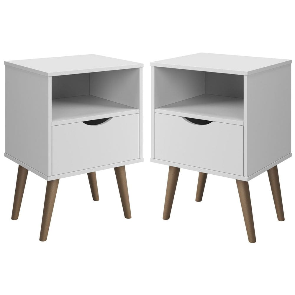 Conjunto 2 Mesa De Cabeceira Grécia Estilo Retrô com Nicho Pés Retrô