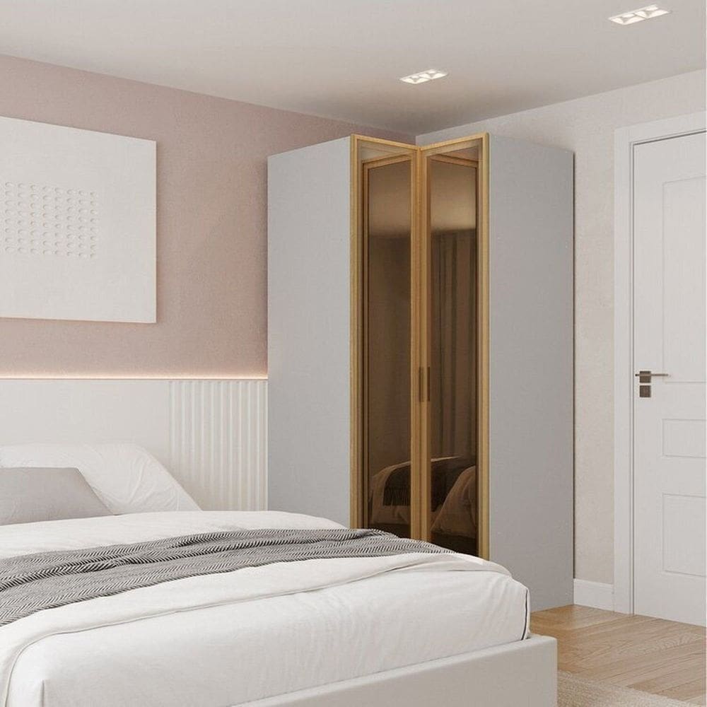 Guarda Roupa de Canto Reto Modular 95cm com Porta Reflecta e Cabideiros Jade Cabecasa Madeiramadeira Cinza Urbano