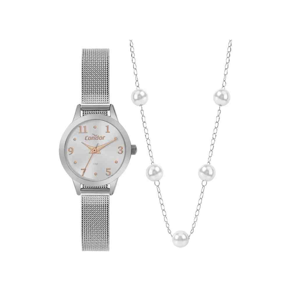 Kit Relógio +Cordão Condor Mini Prata Feminino CO2035NHT/K4K