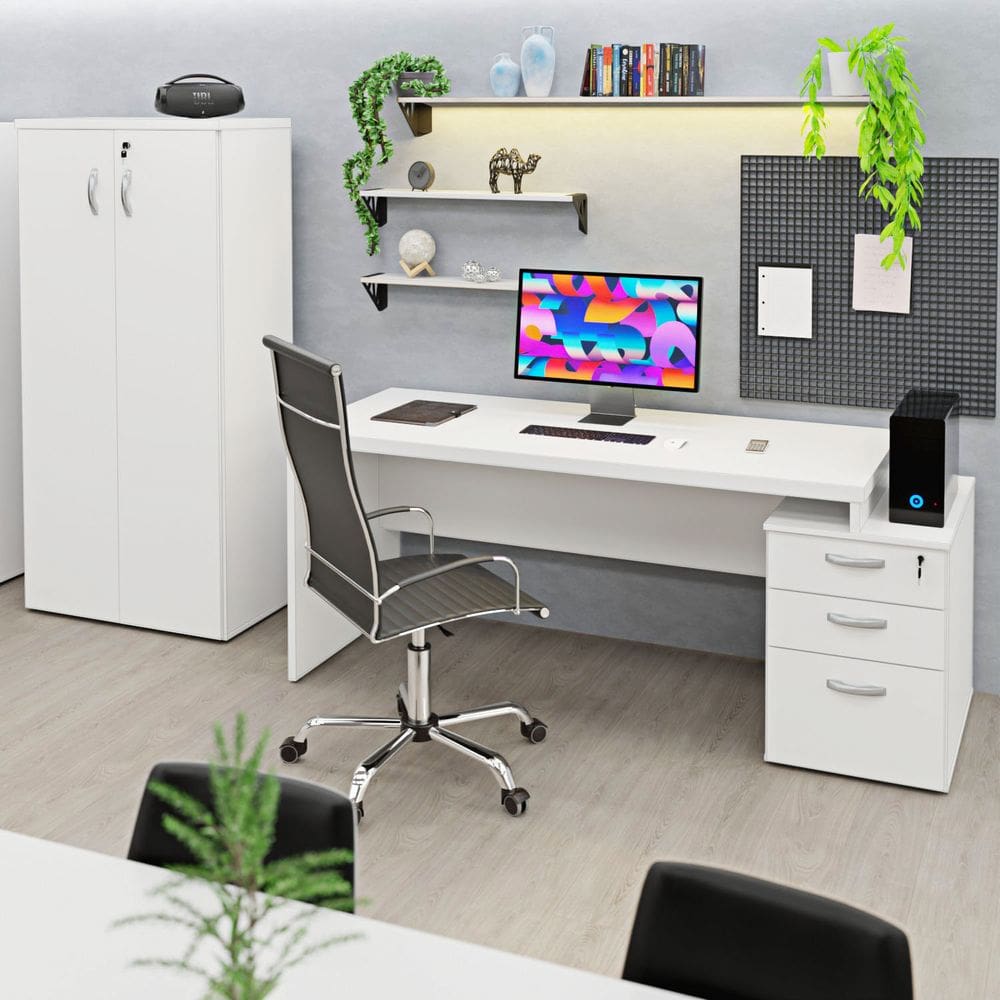 Conjunto Mesa Pedestal E Armário Alto Escritório Netmobil