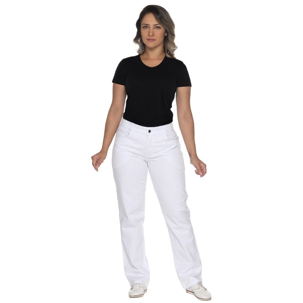 Calça branca sarja com elastano feminina