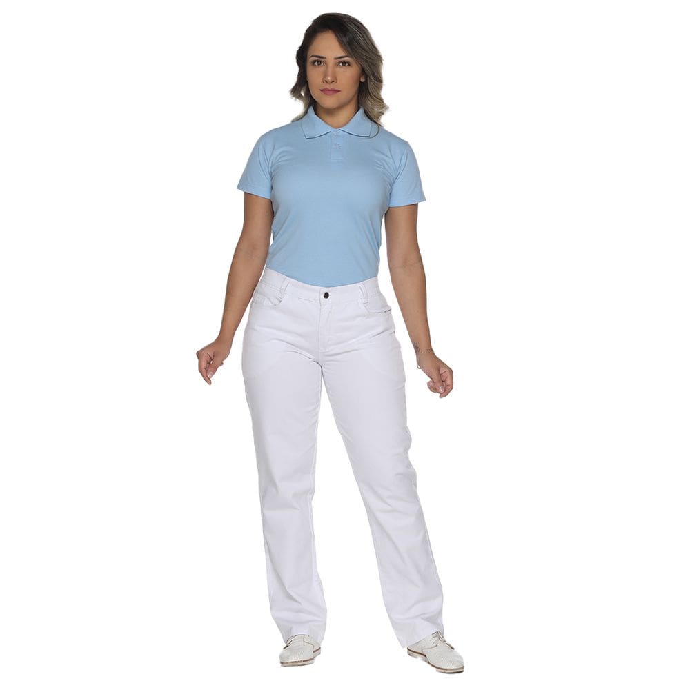 Calça branca feminina cós meio elástico plus size