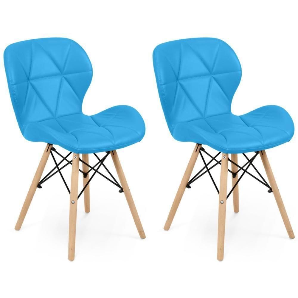 Kit 02 Cadeiras Charles Eames Eiffel Slim Wood Estofada - Azul