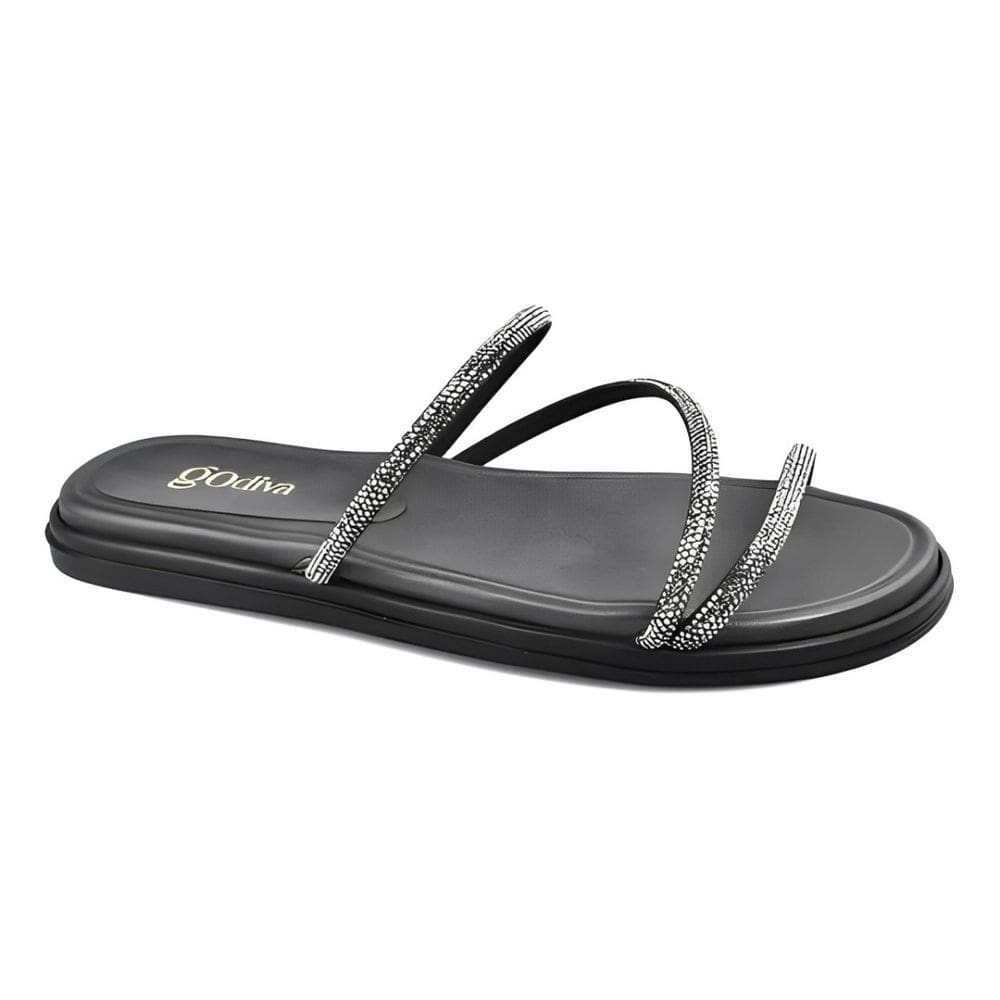 Papete Godiva Minimalista Tiras Finas Brilhantes Feminina Preta