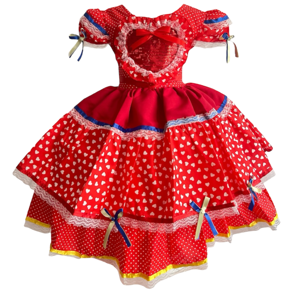 Vestido Junino Infantil Vermelho Festa da Roça São João com Babados