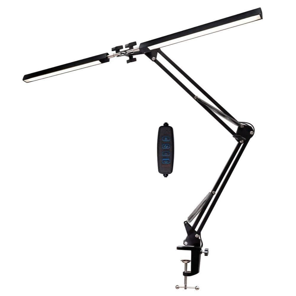 Luminária Mesa Dupla Led 3 Cores Articulada Com Base E Garra Giratoria 360° Preto