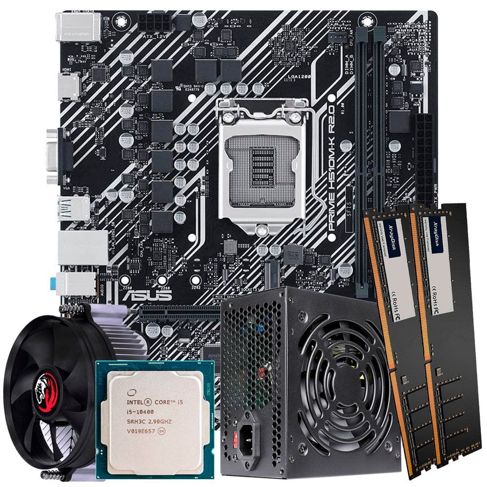 Kit Montagem de Computador Placa Mãe Asus H510M LGA 1200, Processador Core i5-10400, Memória 16GB DDR4, Fonte ATX 350