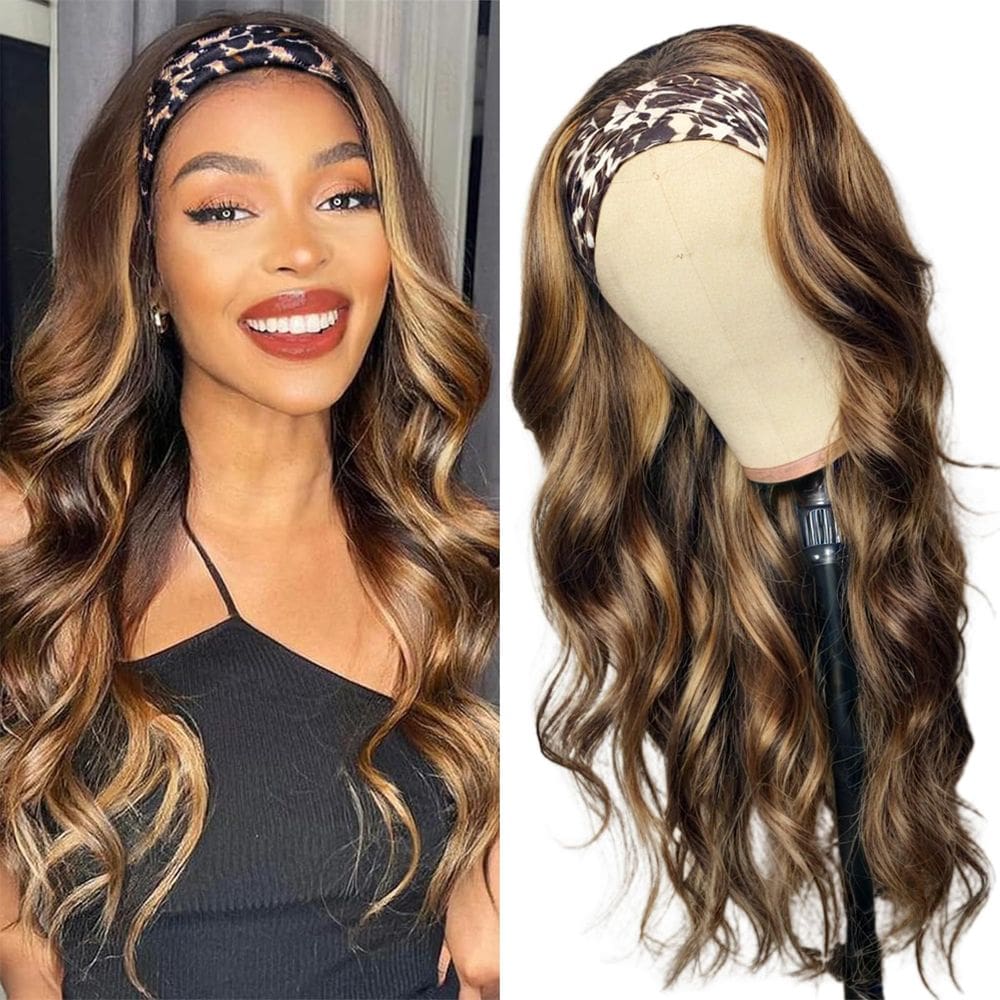 Peruca com bandana Hertune Hair Highlight Ombre Human Hair 18cm
