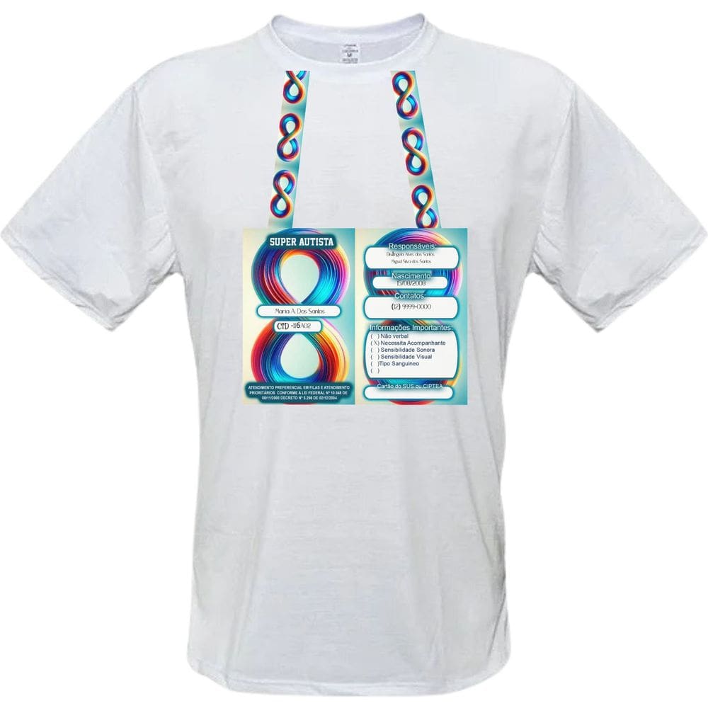 Camisa Branca Cordão de identificação para Crianças e Adolescentes Para Personalizar