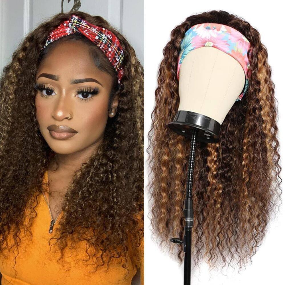 Peruca com bandana Youngirl Ombre Deep Wave Human Hair 40cm