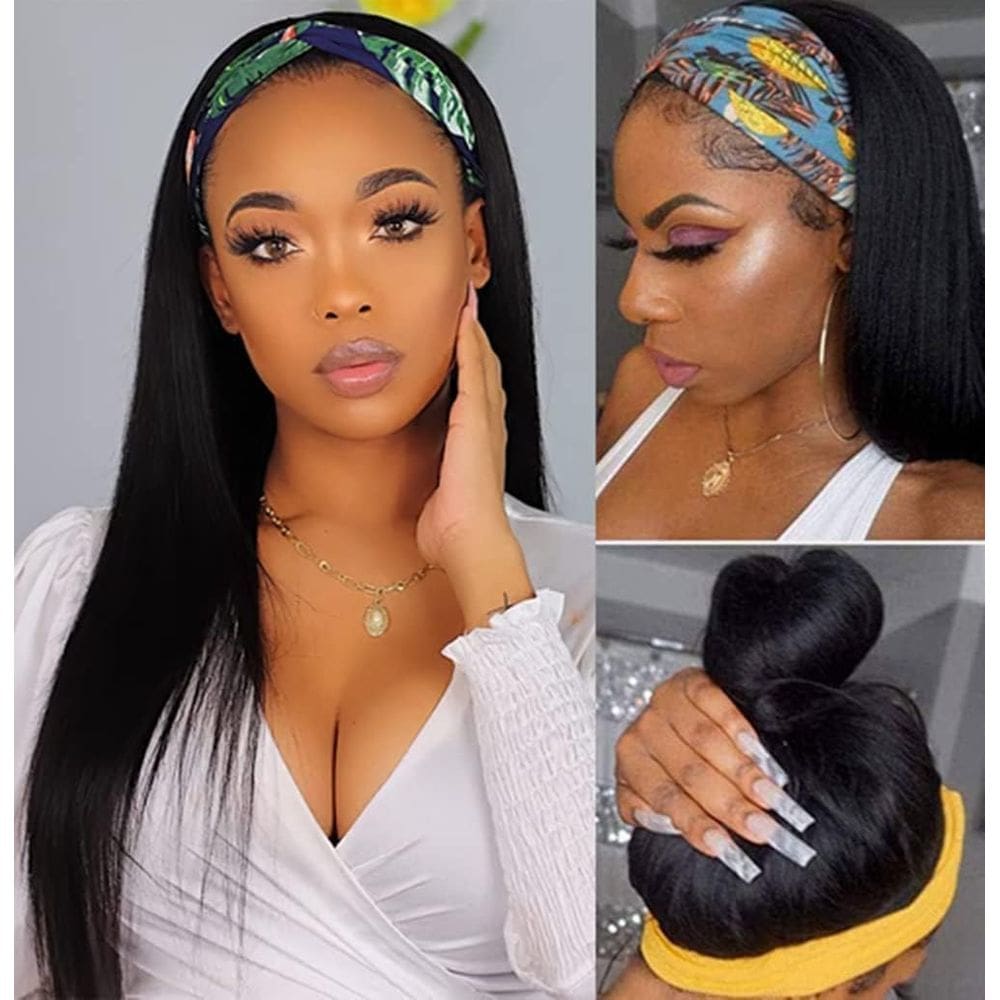 Peruca com faixa de cabeça Emistar Yaki Straight Sintética 66cm Natural