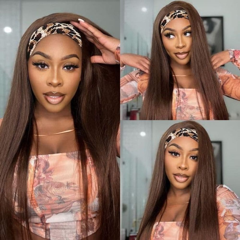 Peruca com faixa de cabeça Emistar Yaki Straight Sintética 66cm Natural