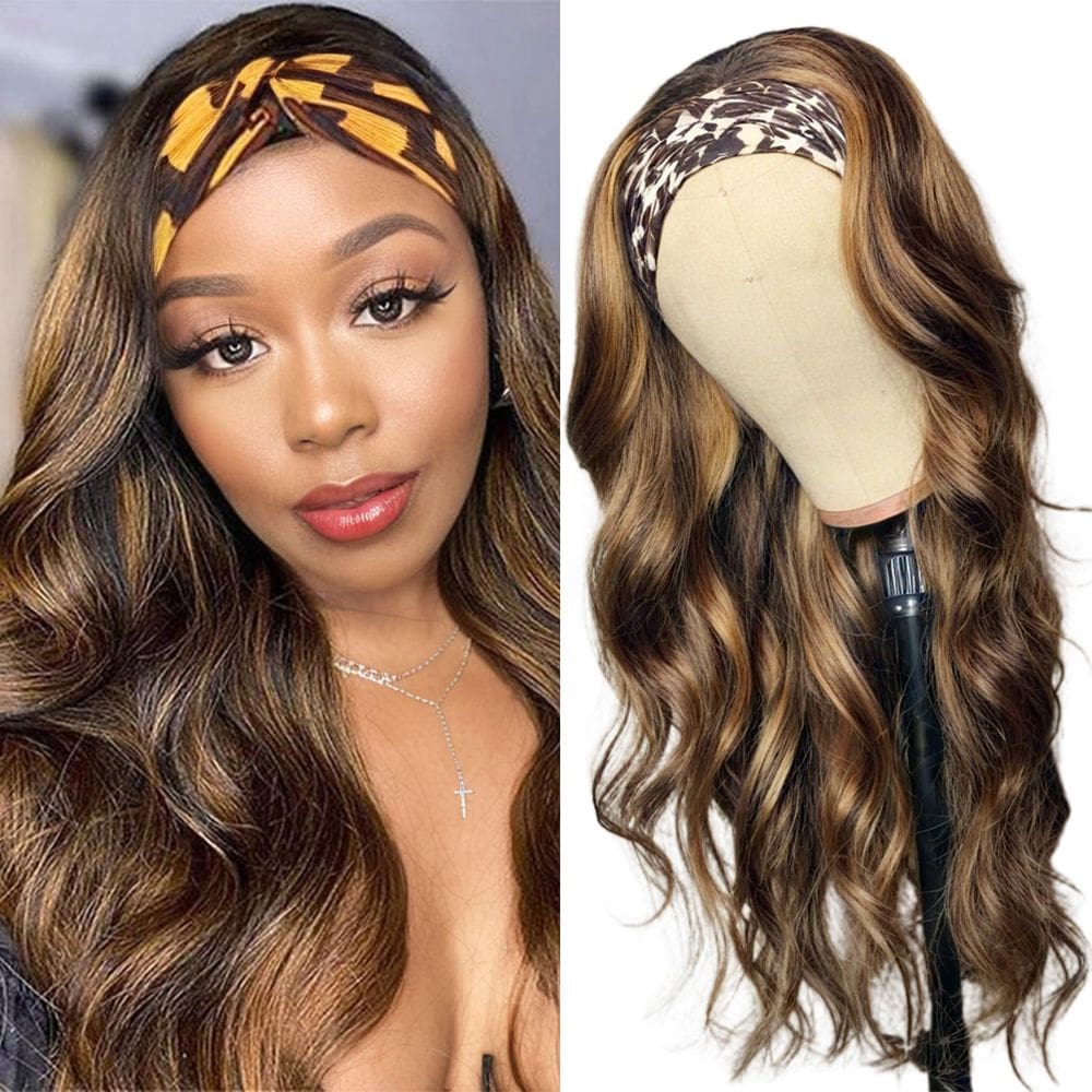 Peruca com faixa de cabeça Hertune Highlight Ombre Human Hair 4/27 55cm