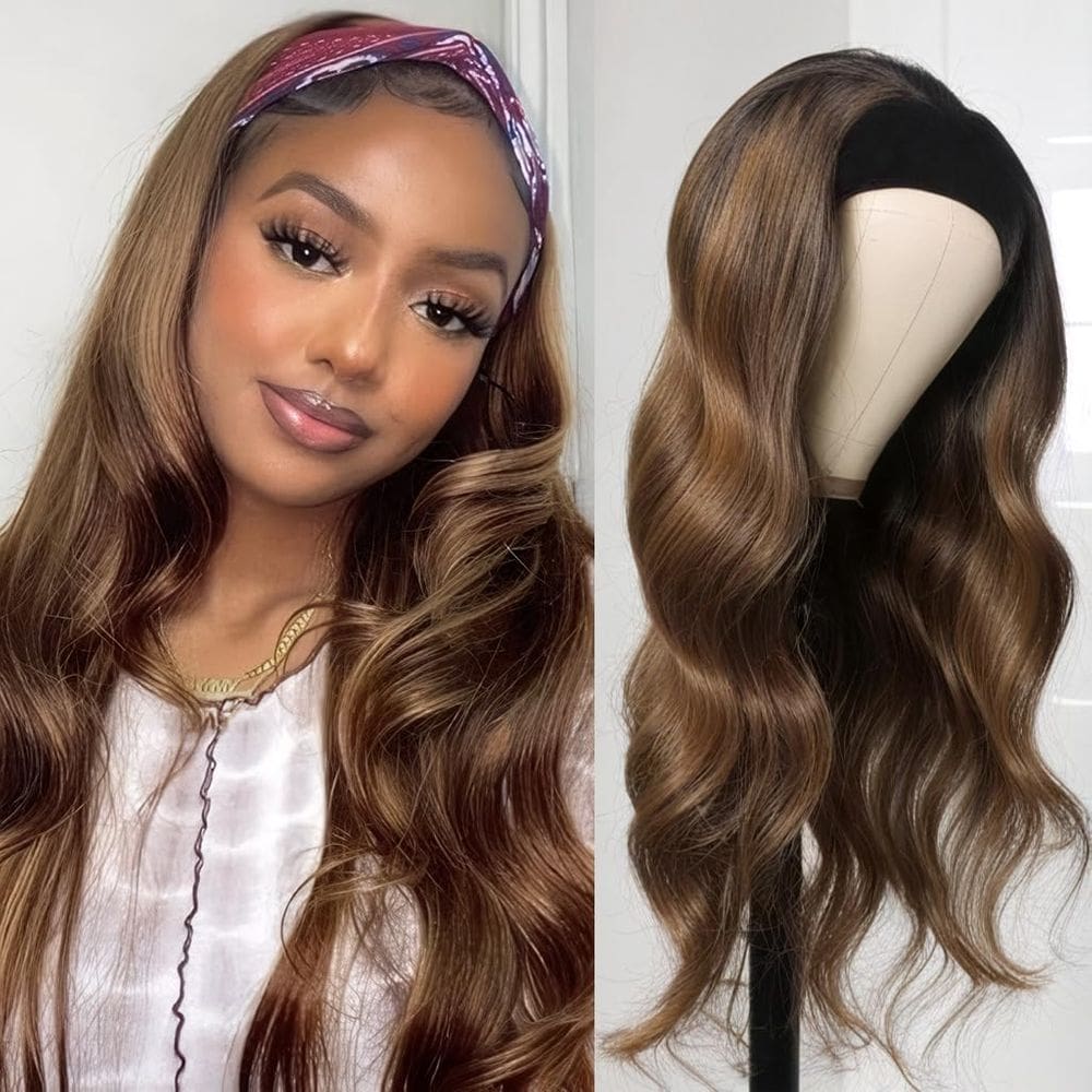 Peruca com faixa de cabeça olimaruly Highlight Human Hair 40 cm para mulheres negras