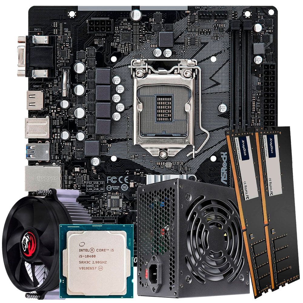 Kit Montagem de Computador, Placa Mãe ASRock LGA 1200, Processador Core i5-10400, Memória 16GB DDR4, Fonte ATX 350