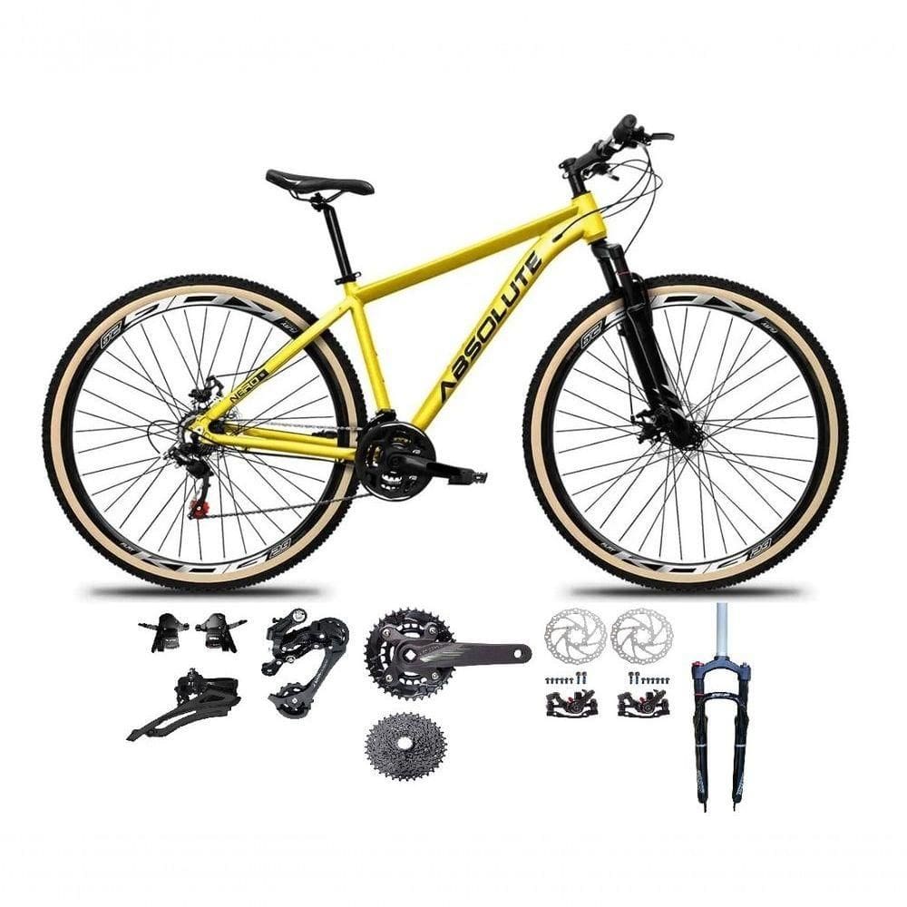 Bicicleta Aro 29 Absolute Nero 5 Kit 2x9 Gta Sunrun Freio Disco K7 Garfo C-trava Pneu C-faixa Amarelo