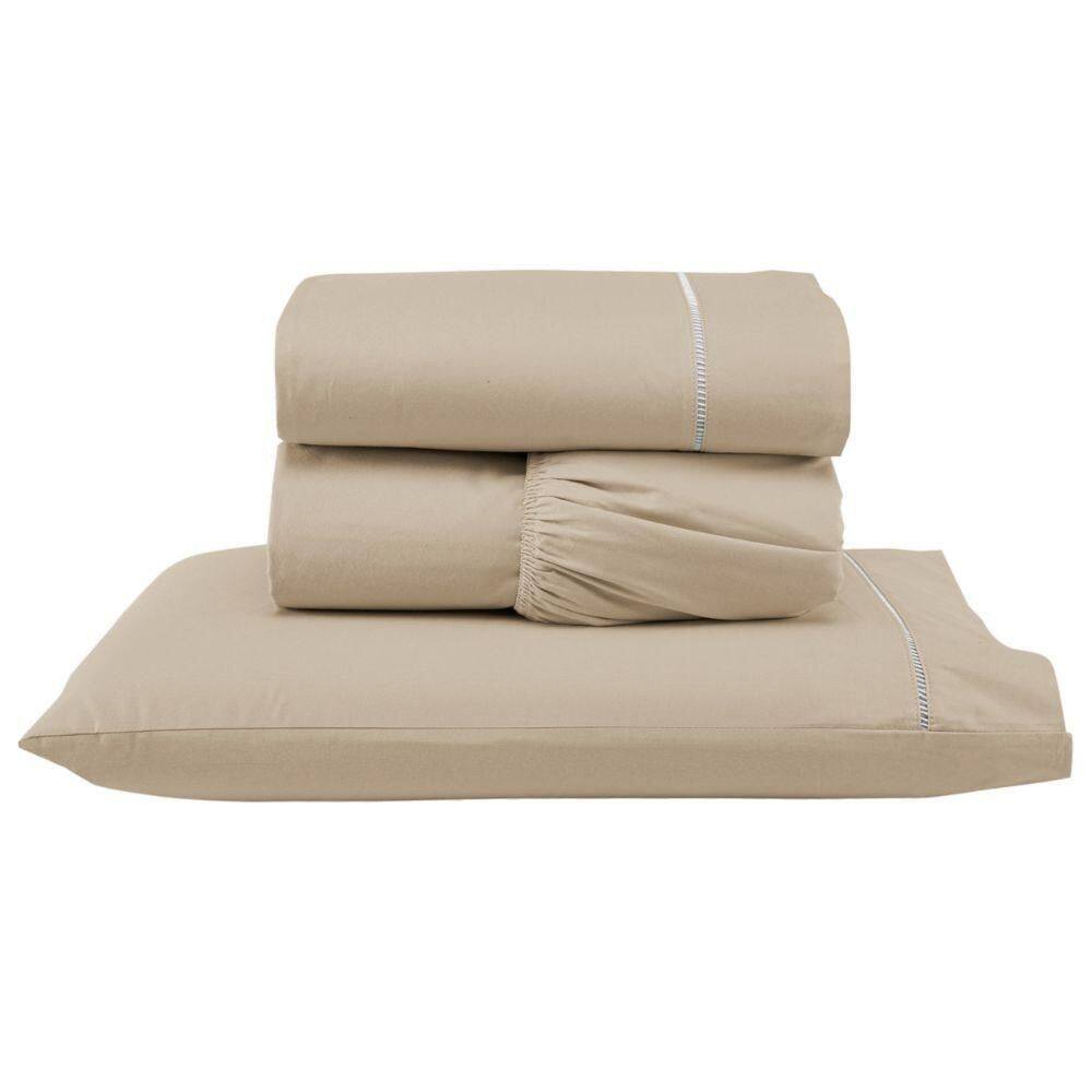 Jogo De Lençol Ponto Palito Completo 3 Peças Solteiro 80% Algodão - 20% Poliéster Percal 140 Fios Cor:cáqui