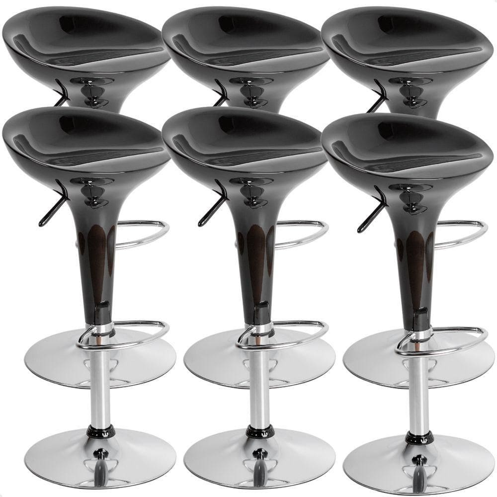 Banquetas Giratória Alta Tulipa Lotus Assento Abs Kit 06 Un Preto