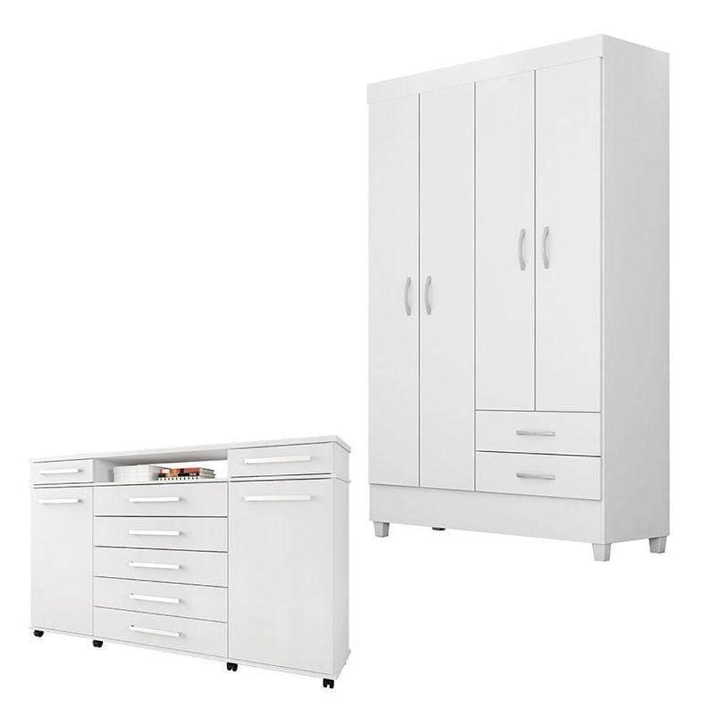 Cômoda London E Guarda Roupa Solteiro Astro Branco - Demóbile