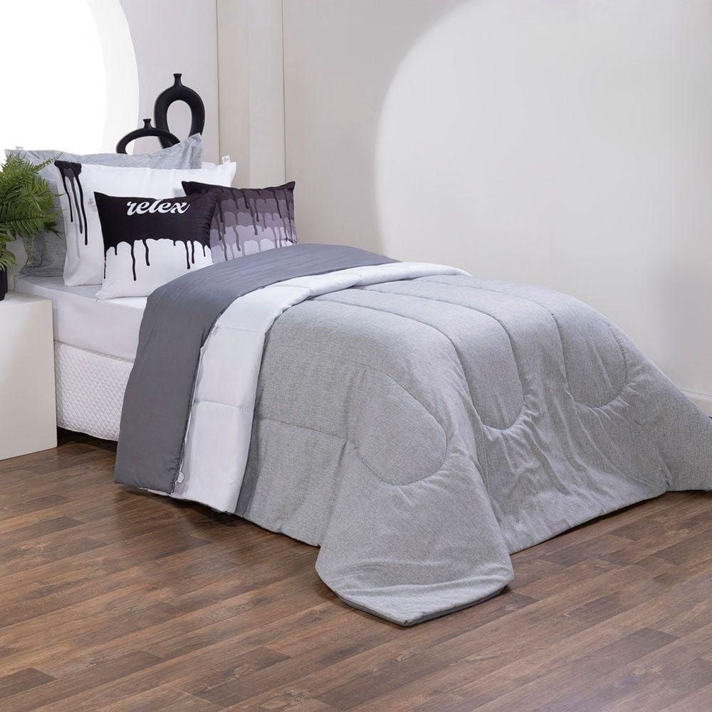 Kit Edredom Linho Colorful Solteiro Cor:cinza