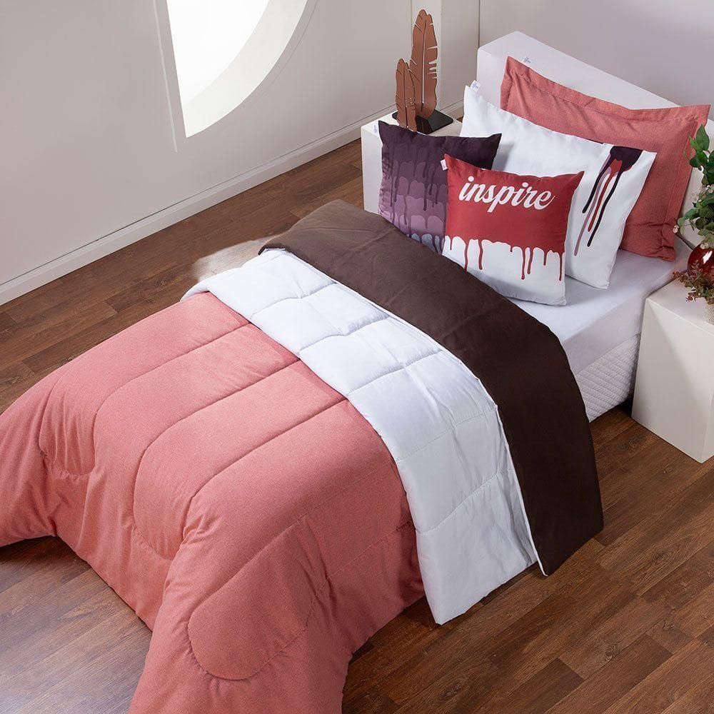 Kit Edredom Linho Colorful Solteiro Cor:rosê