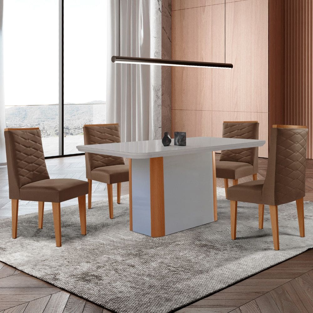 Mesa de Jantar Isadora 120cm Tampo MDF Com Vidro com 4 Cadeiras Safira