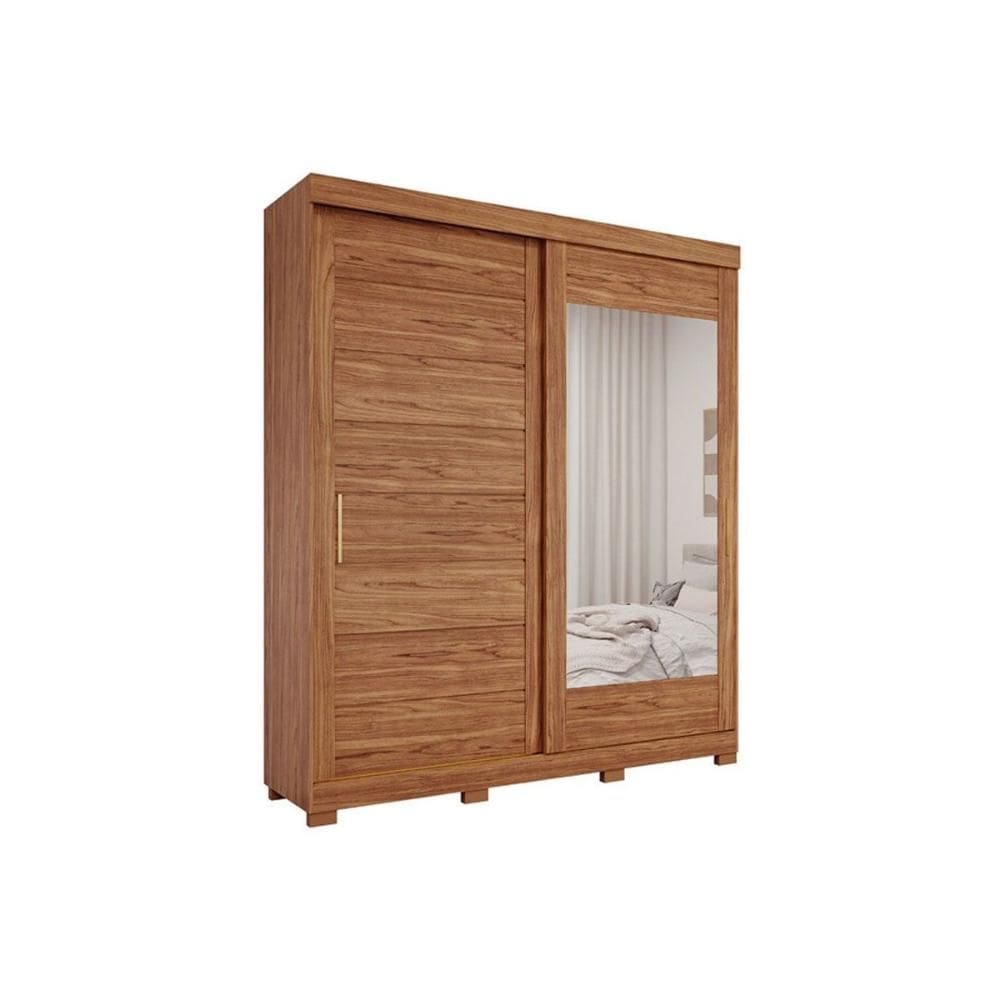 Guarda Roupa 2 Portas de Correr (1 c/ Espelho) e 3 Gavetas c/ Pés Flora Cinamomo - Panan